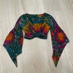 Kathmandu Imports tie-dye crop top with bell sleeves size Small/Medium